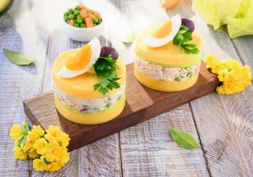 Causa Limeña (Peruvian Layered Potato and Chicken Causa) Peruvian causa limeña recipe photo from the Perú Comidas blog